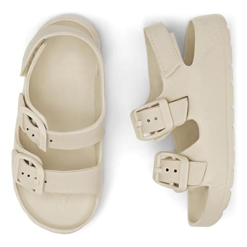 ChayChax Toddler Boys Girls Double Buckle Sandals Children's Adjustable Back Strap Water Sandal, Beige, 5 Toddler