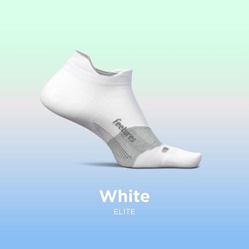 Feetures Elite Ultra Light No Show Tab Ankle Socks - Sport Sock with Targeted Compression - New White, M (3 Pack)