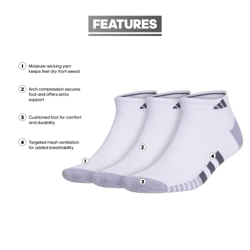 adidas Mens Cushioned Low Cut Ankle Socks (3 Pairs) Durable & Comfortable
