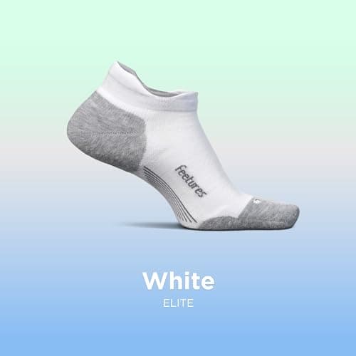 Feetures Elite Max Cushion No Show Tab - Running Socks for Men & Women, Athletic Compression Socks, Moisture Wicking- New White, M (3 Pair)