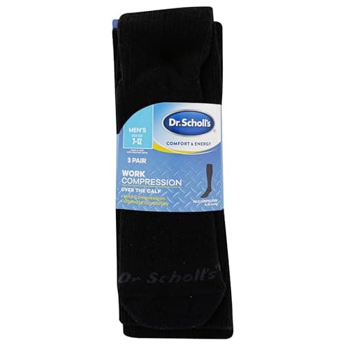 Dr. Scholl's Men's Work Compression Over the Calf Sock, Black, 6.5-12 US