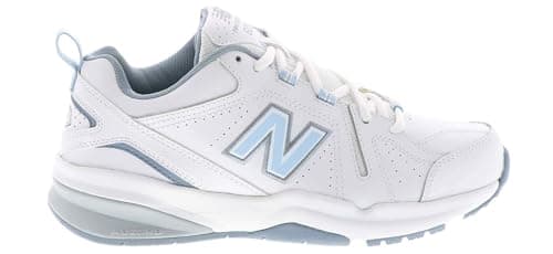 New Balance Women's 608 V5 Casual Comfort Cross Trainer, White/Light Blue, 8