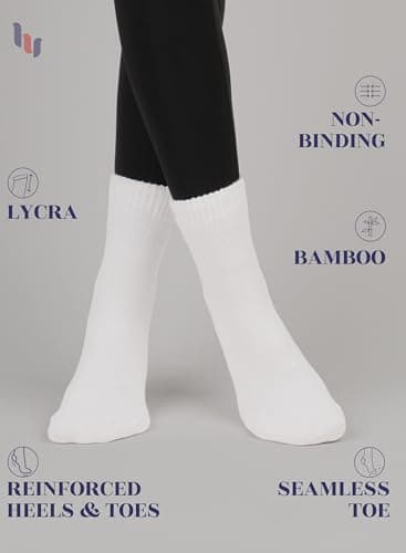 Hugh Ugoli Diabetic Socks for Women, Super Soft & Thin Ankle Socks, Wide & Loose, Non-Binding Top & Seamless Toe, 4 Pairs, White, Shoe Size: 6-9