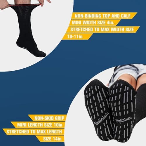 Bulinlulu Extra Width Socks for Swollen Feet-4 Pairs Hospital Grip Bariatric Lymphedema Diabetic Socks for Women Men 13-15-4 Black