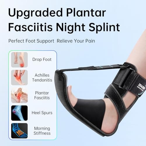ZEAZEN Plantar Fasciitis Brace Night Splint, Adjustable Foot Support for Heel Spur, Foot Drop & Achilles Tendonitis Relief, Comfortable Day & Night Use for Men and Women (Black, Large)
