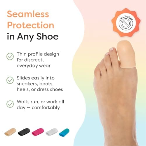 ZenToes Gel Toe Caps – Silicone Toe Protectors for Cushioning & Nail Coverage – Relief from Missing or Ingrown Toenails, Corns, Blisters or Hammer Toes, Reusable Daily Wear, 6 Pack (Large, Beige)