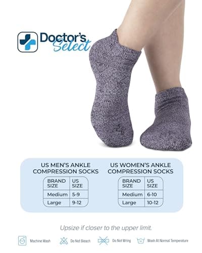 Doctor's Select Viscose Bamboo Ankle Diabetic Socks for Women and Men - 6 Pairs | Quarter Diabetic Socks for Men 9-12 | Edema Socks | Black, White, Light Blue, Blue, Purple, Pink
