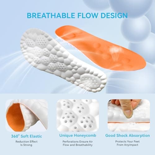 Steppers Insoles for Men & Women, 2026 New 4D Memory Foam Cloud Footstr Insoles, Comfortable & Breathable Massage Shoe Inserts with Arch Support for Foot Pain & Fatigue (Orange, US M 7-11/W 8.5-13.5)