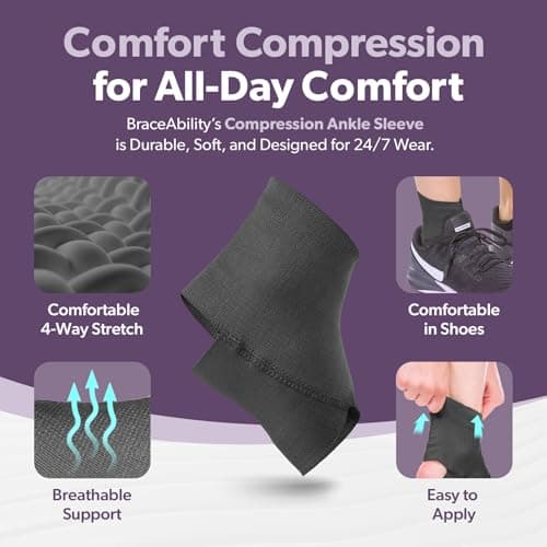 BraceAbility Elastic Ankle Support Brace - Lightweight Slip on Foot and Ankle Compression Sleeve for Gymnastics, Dance, Sports, Running, Exercise, and Sprained Ankle Swelling for Women and Men (Black, Medium)
