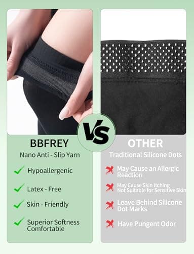 Bamboo Viscose Thigh High Compression Socks for Women Men 15-20 mmHg - Over Knee Compression Stockings with Grip Top