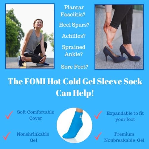 FOMI Hot Cold Full Foot and Ankle Solid Gel Ice Pack | Premium Comfort 360 Degree Cooling Compression Wrap for Plantar Fasciitis, Heel Spurs, Achilles, Tendonitis, Sore Feet, Gout | One Size (Blue)