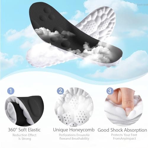 DWTWLE 4D Cloud Insoles for Men and Women Insoles Men Super Soft Anti-Fatigue, Shock Absorption, Relieve Foot Pain, (Black, Men: US 7-11)