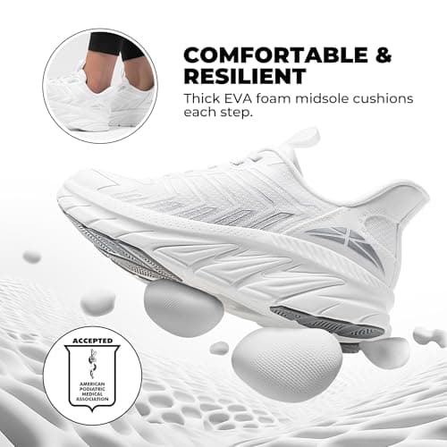 ALLSWIFIT Women's Slip On Walking Shoes Running Comfortable Tennis Breathable Non Slip Athletic Gym Workout Cross Training Fashion Sneakers,Size 8,White,SARR034W