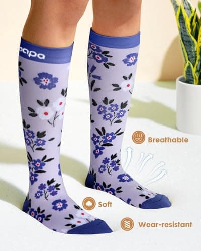 Lalapapa Cute Compression Socks for Women - 3 Pairs 20-30 mmHg Lightweight Graduated Knee High Compression Socks for Women for Daily Wear Travel Nurse, Wild Flowers, L/XL