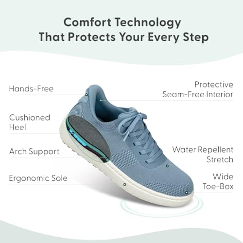 Orthofeet Women's Orthopedic Wander Hands-Free Leather Slip-On Dress Sneaker, Blue, Size 7