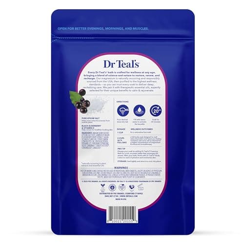 Dr Teal's Epsom Salt Magnesium Soak, Black Elderberry with Vitamin D, 3 lbs