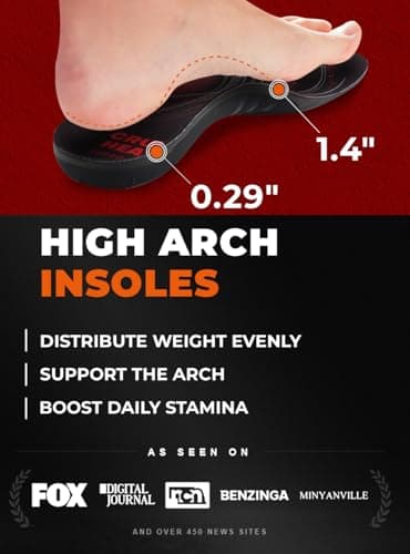 CRUVHEAL 220+ lbs Plantar Fasciitis High Arch Support Insoles Men Women - Orthotic Shoe Inserts - Boot Work Shoe Insole (M, Black)
