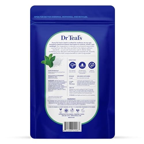 Dr Teal's Pure Epsom Salt, Relax & Relief with Eucalyptus and Spearmint, 3 lb (Pack of 4)