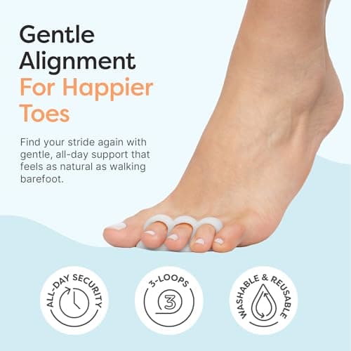 ZenToes Hammer Toe Corrector for Women & Men | Triple Loop Gel Toe Spacers & Separators | Realign Bent, Crooked, Curled, Claw, Hammertoes | Soft Support for Straightening | 4 Pack, White