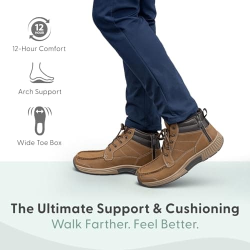 Orthofeet Men's Orthopedic Ryder Slip-Resistant Dual-Zip Leather Boot, Brown, Size 10.5 Wide