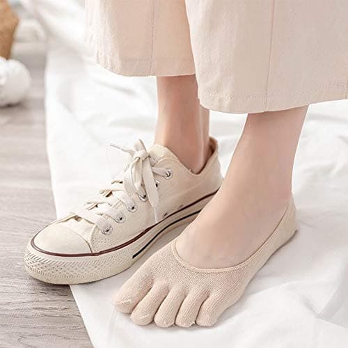 Meaiguo Toe Socks No Show Cotton Low Cut Five Finger Socks Athletic for Women 4 Pairs(Black/Blue/Pink/Beige)