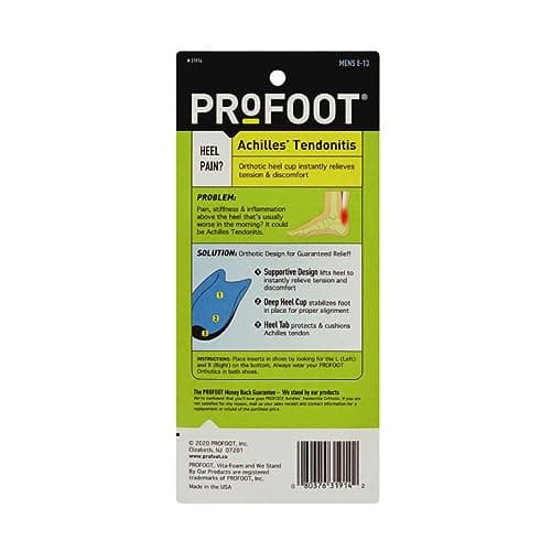 PROFOOT Achilles Tendonitis Orthotic Heel Cup for Men (Sizes 8-13) - Pain Relief Shoe Inserts for Heel Support & Alignment - 1 Pair