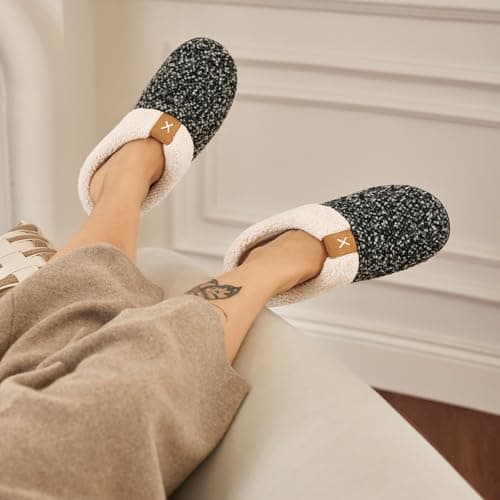 ULTRAIDEAS Women's Indoor Bedroom Slipper with Memory Foam, Gift for Women, Wool-Like House Shoe with Anti-Skid Rubber Sole for Ladies (7-8, Grey)