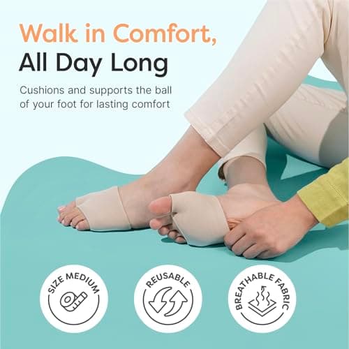 ZenToes Metatarsal Pads for Men and Women - Ball of Foot Pain Relief Cushions for Sesamoiditis, Metatarsalgia, Morton's Neuroma - 2 Pairs Fabric Sleeves with Gel Inserts (Medium, Beige)