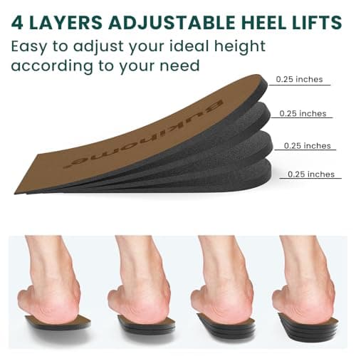 Adjustable Heel Lift Inserts for Shoes - Bukihome Orthopedic Shoe Lift for Uneven Legs 4 Layers Height Increase Insole for Heel Pain,Heel Spur,Achilles Tendonitis,Medium(Women 9-11.5/Men 7-9.5)