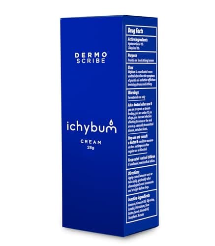 Dermoscribe - Ichybum Anal Itching Cream, Hemorrhoid Itch Cream for Chronic Itch, Hemorrhoids, & Athlete’s Foot, Contains Hydrocortisone & Clioquinol, 28g