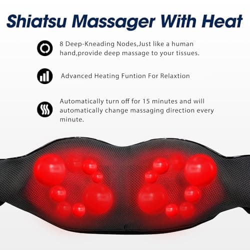 UFFAE Shiatsu Neck and Back Massager with Heat, Electric Deep Tissue Kneading Neck and Shoulder Massage, Best Gifts for Women Men Mom Dad Mothers Fathers Day Birthday Gift, Black Grey (NOT Cordless)