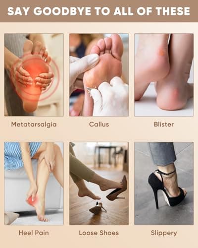 ONUEMP Heel Cushion Inserts and Metatarsal Pads for Women, 3 Pairs Heel Grips and 3 Pairs Ball of Foot Cushions, Silicone Shoe Pads Insoles for High Heels, Blister Prevention for Too Big Shoes
