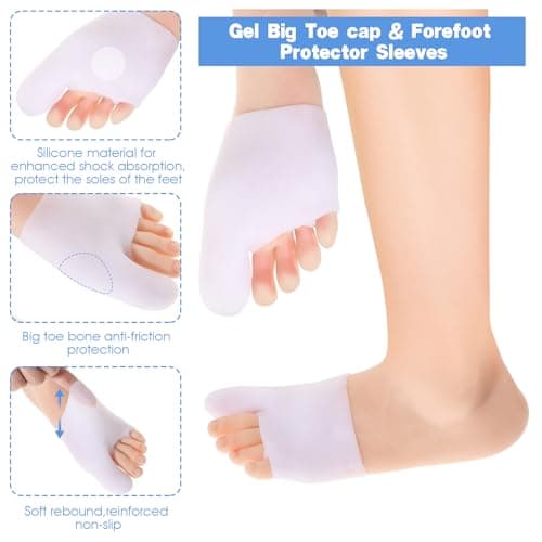 Gel Big Toe Cap & Metatarsal Sleeves, 2 Pack Silicone Big Toe Protector Reusable Bunion Corrector for Women and Men to Help Relieve Bunion Pain, Prevent Corns, Calluses, Blisters, Ingrown Toenails