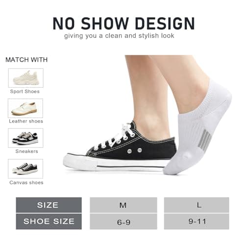 FAYBOX No Show Socks Womens Cushioned Low Cut Invisible Footies for Running Athletic Gym Ankle Socks 6 Pairs