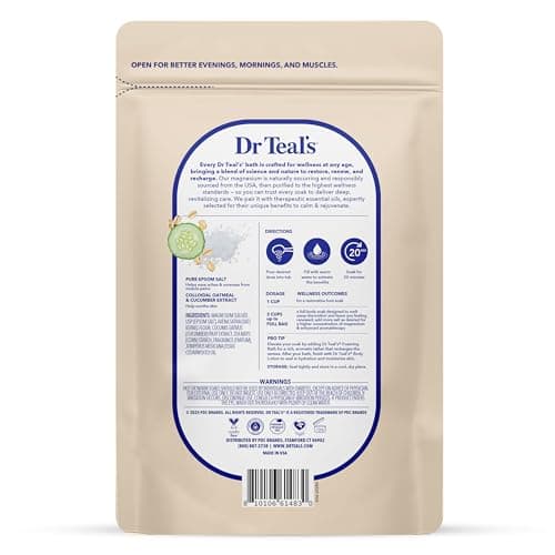 Dr Teal's Epsom Salt Magnesium Soak, Sensitive Skin with Colloidal Oatmeal & Cucumber Extract, 3 lbs
