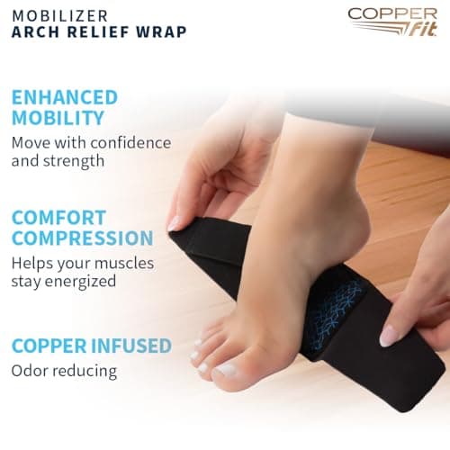 Copper Fit Men & Women Mobilizer Arch Flex Wrap – Adjustable Compression – Advanced Relief & Recovery – Foot Pain, Plantar Fasciitis, Heel Spurs, Swelling & Inflammation – One Size Fits Most
