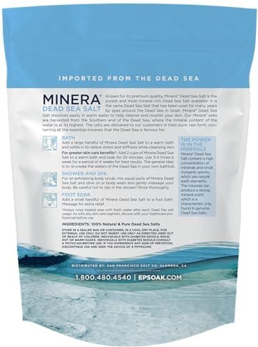 Minera Fine Grain Dead Sea Salt for Bath & Soaking – 2 lbs, Fast-Dissolving, 100% Pure & Natural, Unscented, Skin-Nourishing Sea Salt