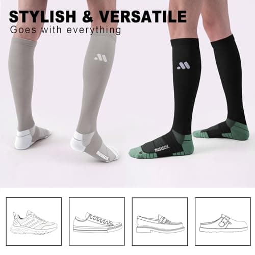 musesox Compression Socks for Women and Men,Knee High 15-20mmHg Graduated Support(3 Pairs) for Nurses,Travel,Black Gray Green,Medium