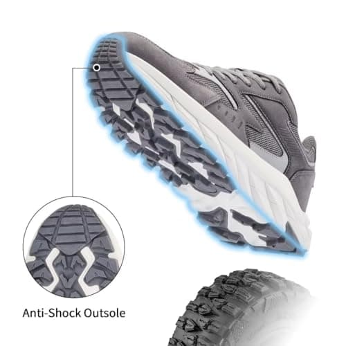 TEOHRW Men Extra Wide Width Sneakers Comfort Walking Shoes Relieve Foot Pain Wide Toe Box with Arch Support Grey