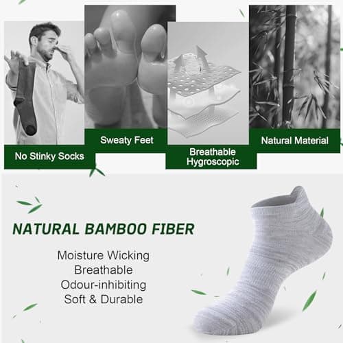 Niorasen Ankle Socks for Men Women, 6 Pairs Bamboo Rayon Breathable Sports Low Cut, Multicolor Size 9-11