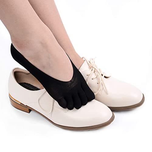Soxbang 4 Pairs Women No Show Toe Socks Five Finger Liner Socks Non-Slip for Sneaker Boat Shoes,4 Black