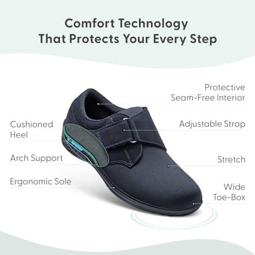 Orthofeet Women's Orthopedic Wichita Adjustable Stretch Fabric Casual Shoe, Black, Size 8.5