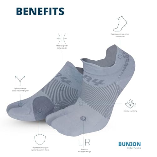 OS1st Bunion Relief Socks (One Pair) with split-toe design and bunion pad to relieve toe friction and bunion/Hallux Valgus pain (White, Large)