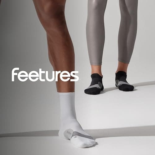 Feetures Elite Ultra Light No Show Tab Ankle Socks - Sport Sock with Targeted Compression - New White, M (3 Pack)