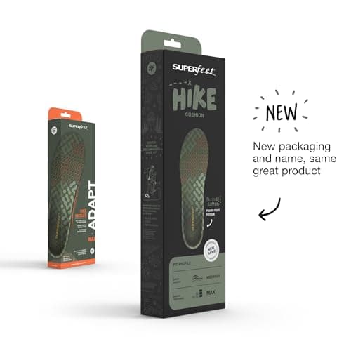 Superfeet Hike Cushion Insoles for Hikers with Medium to High Arch Support & Adaptive Comfort Technology - 9.5-11 Men / 10.5-12 Women