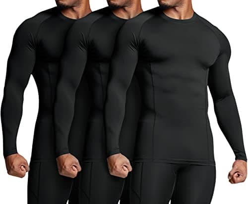 ATHLIO Men's UPF 50+ Long Sleeve Compression Shirts, Water Sports Rash Guard Base Layer, Athletic Workout Shirt, 3pack Black/Black/Black, Medium