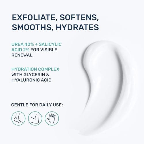 Urea Cream 40 Percent for Feet Maximum Strength - Urea Foot Cream and Callus Remover, Exfoliating Heels Cream with Salicylic Acid - Dry Cracked Foot Lotion Urea, Ceramides, Tea Tree Oil, 4.3 oz