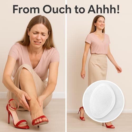 Metatarsal Pads for Women & Men (4 Pads) Ball of Foot Cushions, High Heel Cushion Foot Pads for Pain Relief & All Day Comfort, Anti Slip Heel Insert for Women, One Size Fits All (Clear)