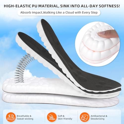 Steppers Insoles for Men & Women, 4D Memory Foam Cloud Footstr Insoles with Arch Support, Comfortable & Breathable Massage Shoe Inserts for Foot Pain & Fatigue (Black, US M 7-11/W 8.5-13.5)