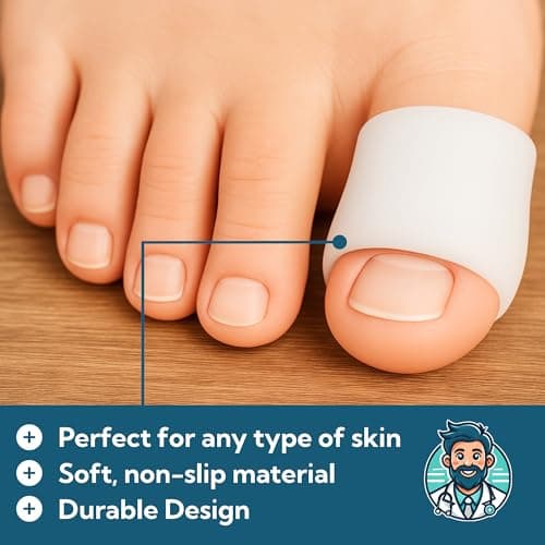 Dr. J's Toe Protectors for Pain Relief – Podiatrist Recommended Silicone Gel Toe Sleeves for Men & Women – 6-Pack - Cushioned Toe Caps for Blisters, Corns, Calluses and Hammer Toes